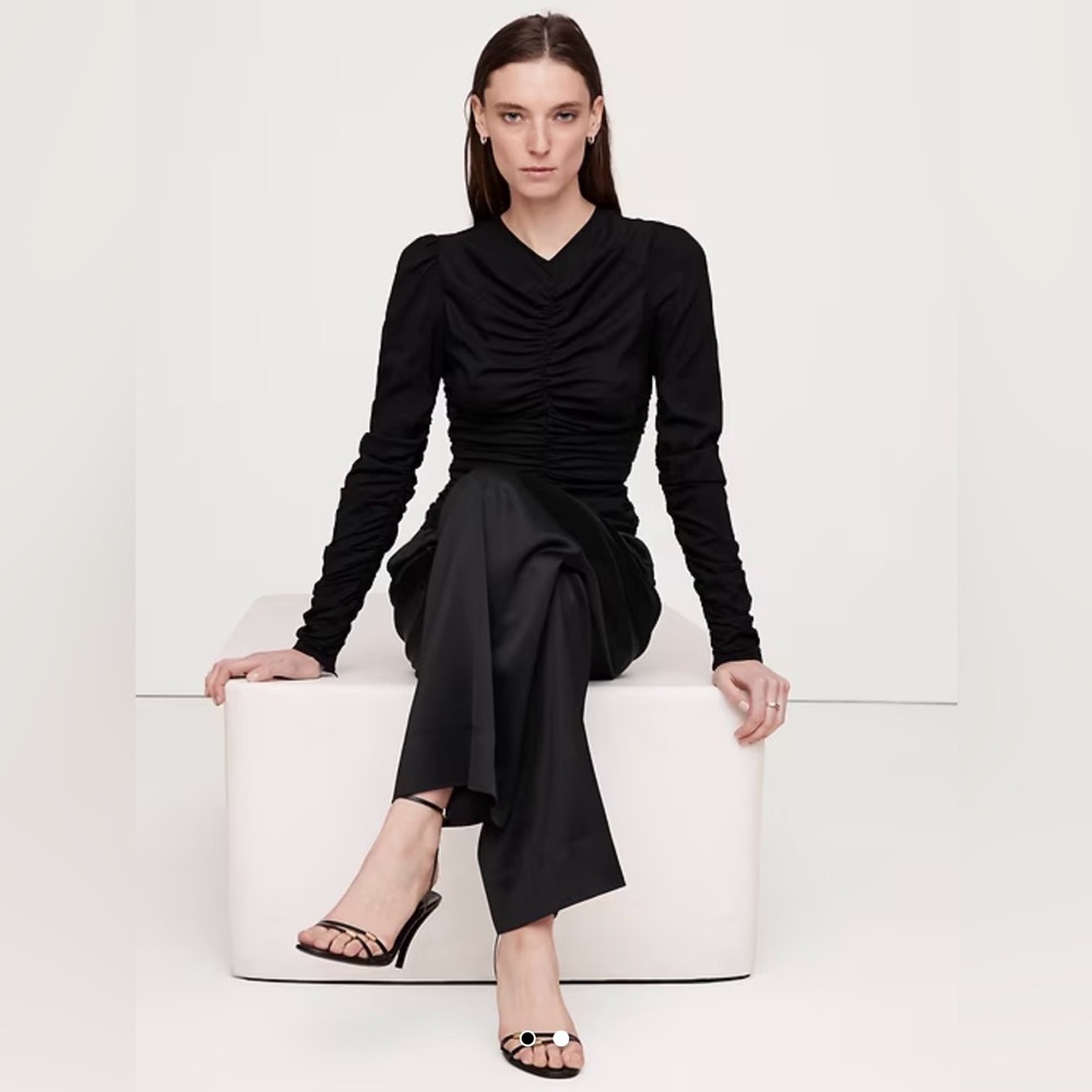 Ruched Black Long Sleeve Top